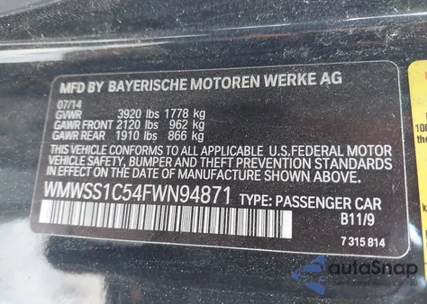 2015 Mini Paceman Cooper from USA, damaged, VIN WMWSS1C54FWN94871